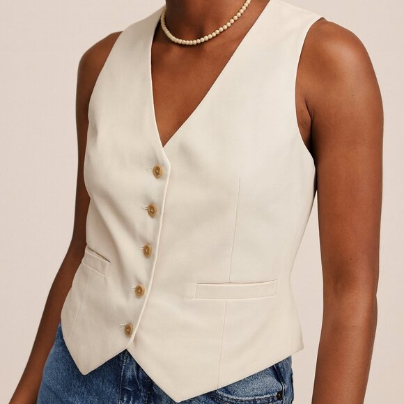 a new day Tops - A New Day Light Cream Lined Vest with Six Buttons Size Medium NWT